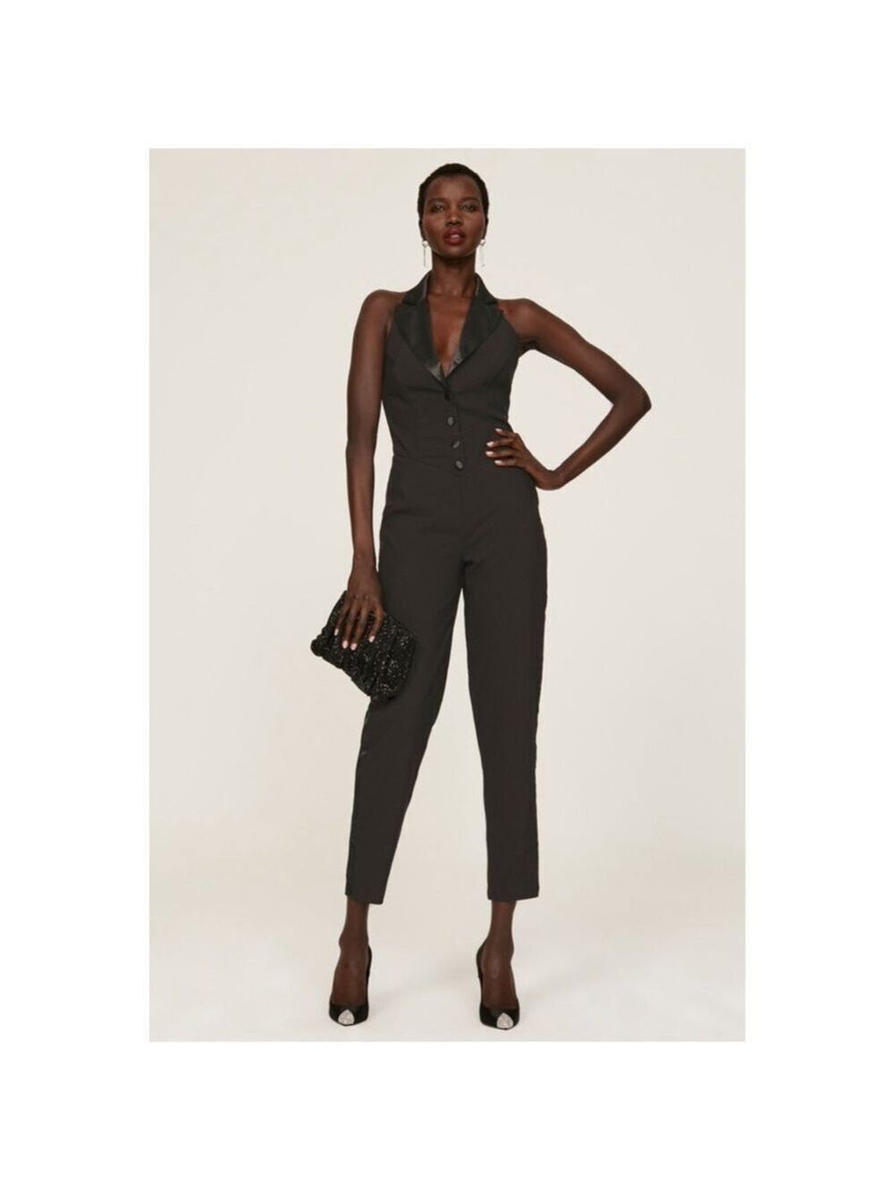 Women's ASHLEY PARK x RTR Black Tux-Inspired Halter Jumpsuit Size 6